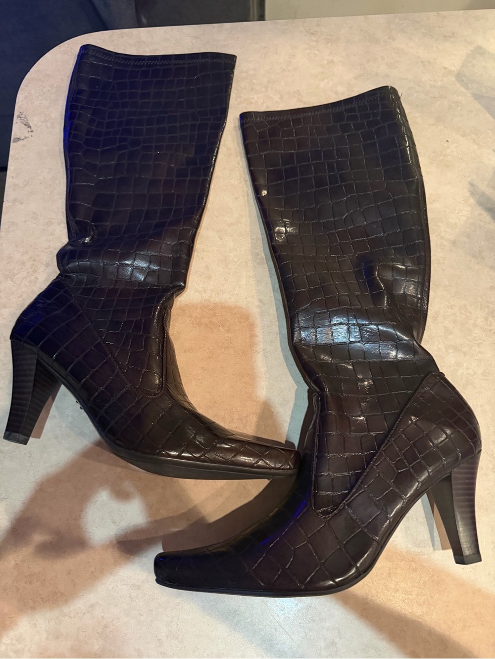 Franco Sarto Black Croc-Embossed Knee Boots